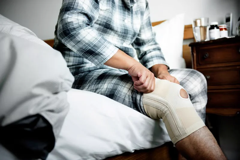 Knee support used in recovery after knee replacement at Kapadia Hospital, Mumbai