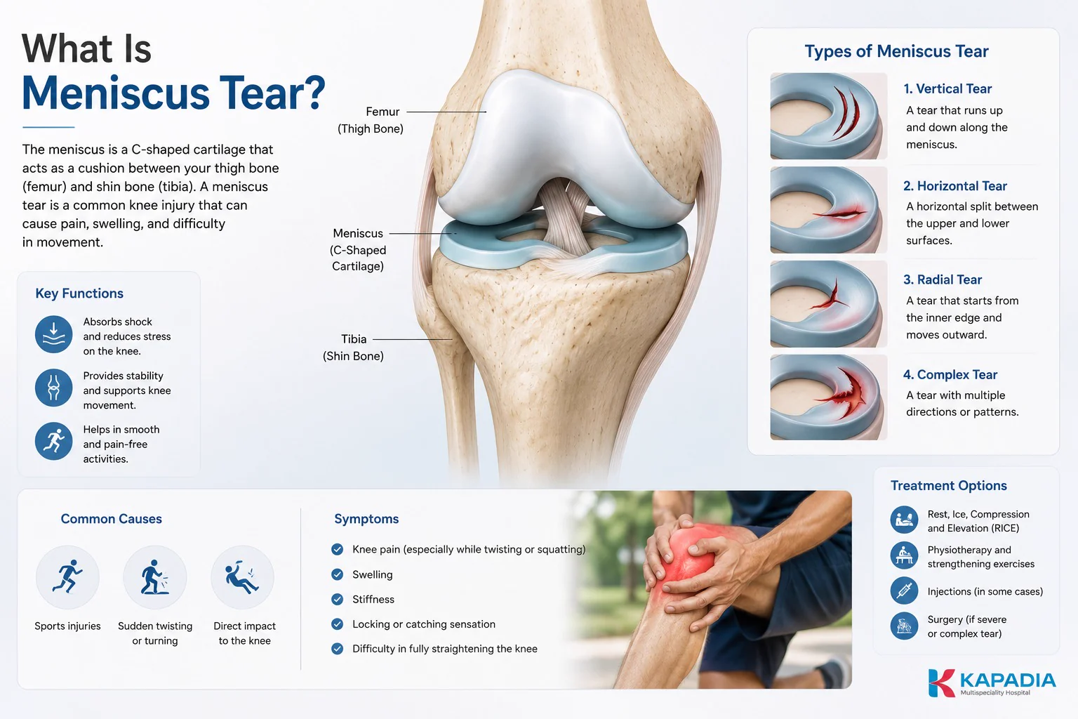 Knee brace and physiotherapy for meniscus tear recovery at Kapadia Hospital, Mumbai