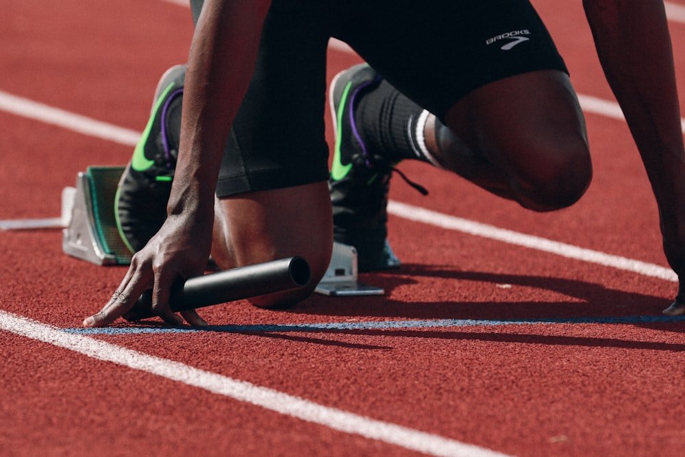 Sprinter at the starting block on an athletics track at Kapadia Hospital, Mumbai